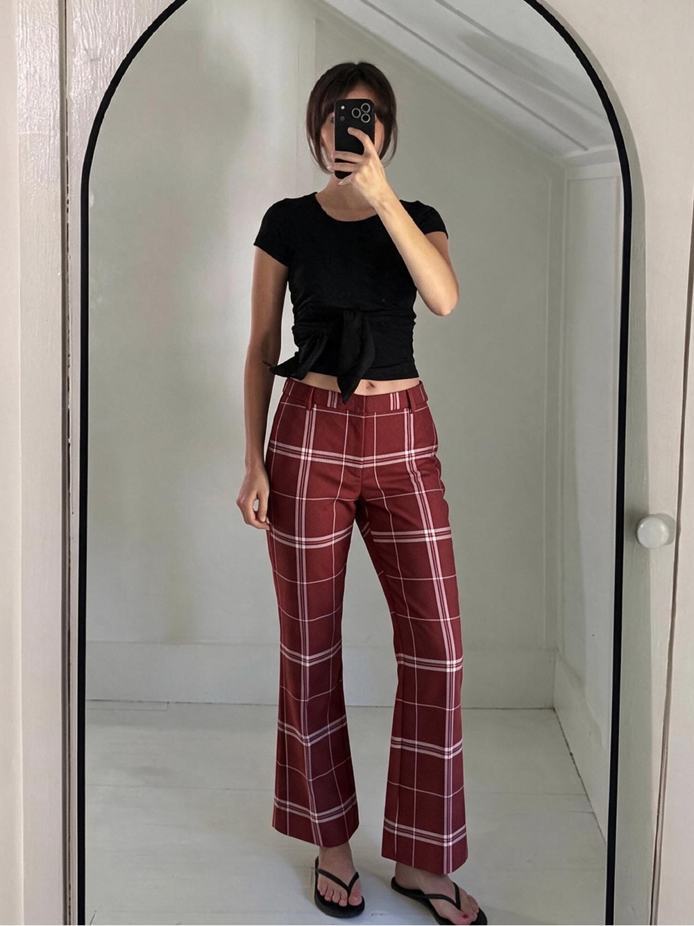 Moschino 80’s Dish Cloth wool red Plaid Women’s cropped Leg Pants - Picture 1 of 16